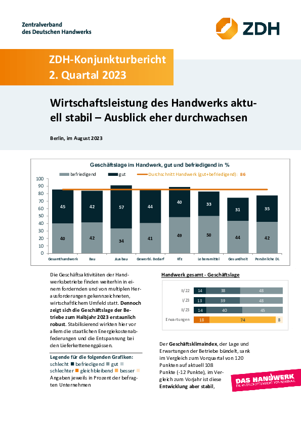 ZDH-Kurzbericht Konjunktur 2. Quartal 2023 | ZDH